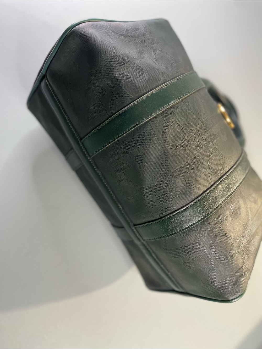 Vintage Christian Dior Hunter Green Oblique Trotter Boston Bag - Picture 7 of 11